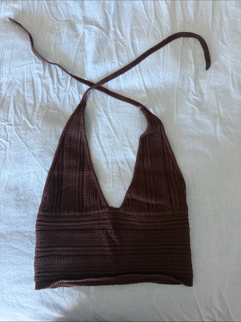 Garage Brown Crochet Halter Crop Top